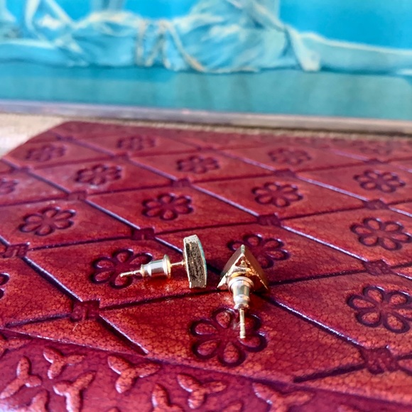 Genuine Turquoise 14k Plated Gold Triangle Studs - Picture 5 of 8